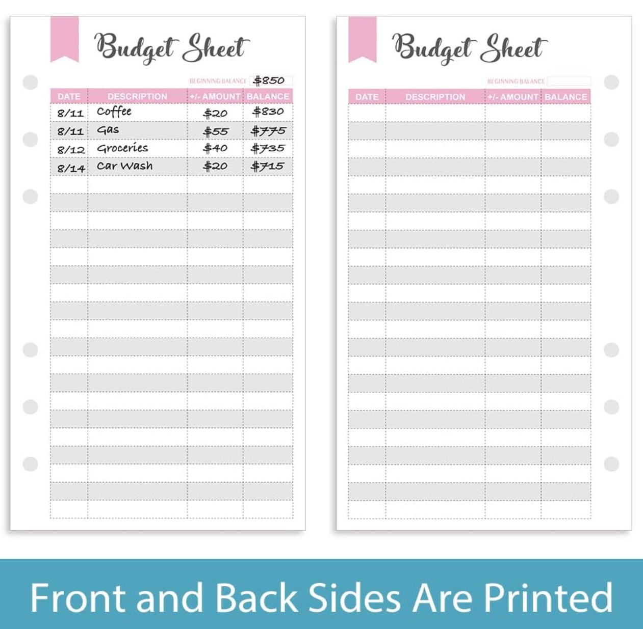 Expense Tracker, 6-Hole Punched Budget Sheets for A6 Planner Binder