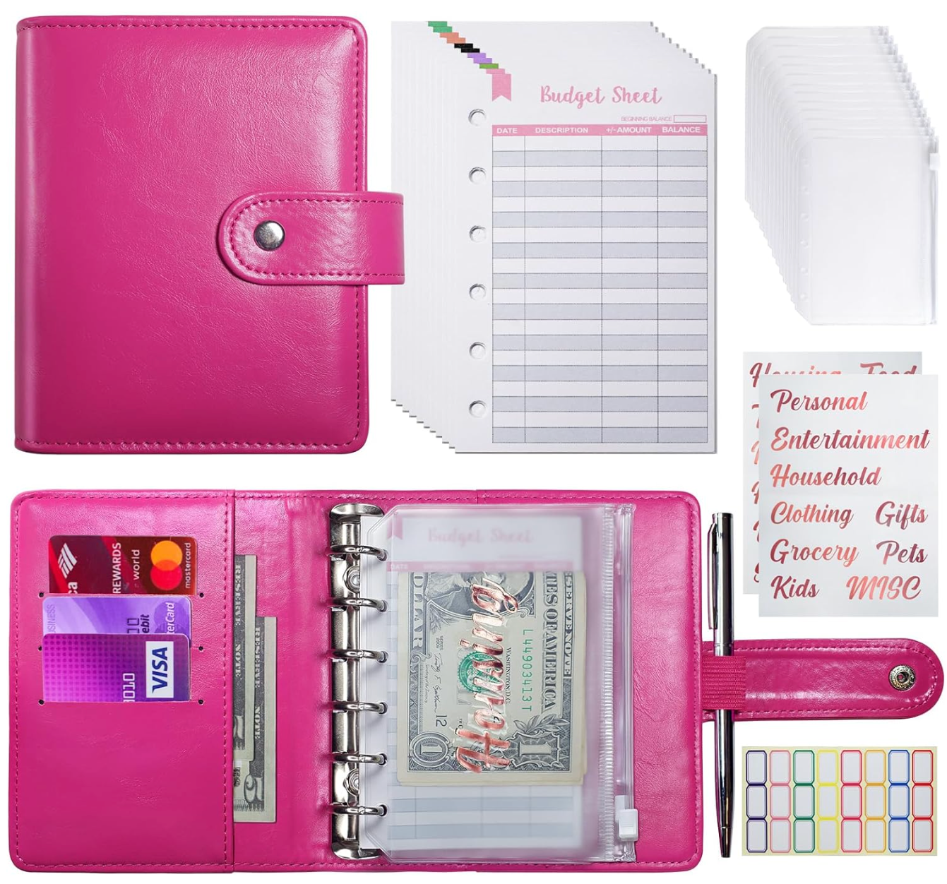 The Rich Girl Lifestyle Hot Pink Mini Binder Wallet for Cash