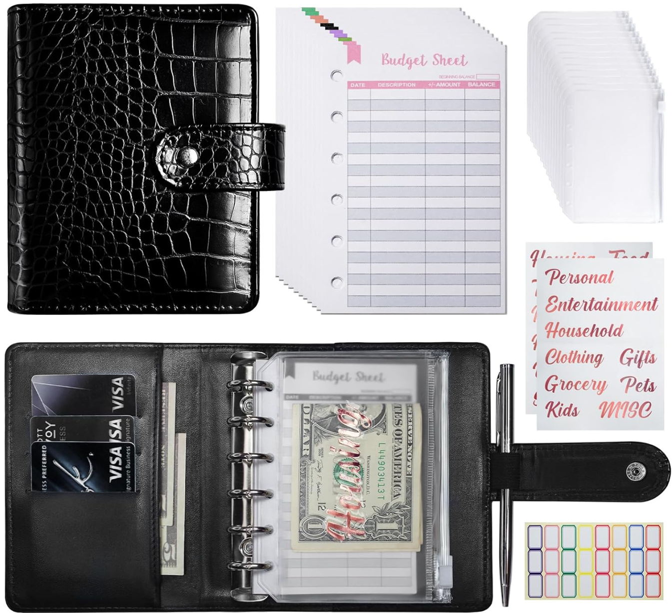 The Rich Girl Lifestyle Black Mini Binder Wallet for Cash Stuffing